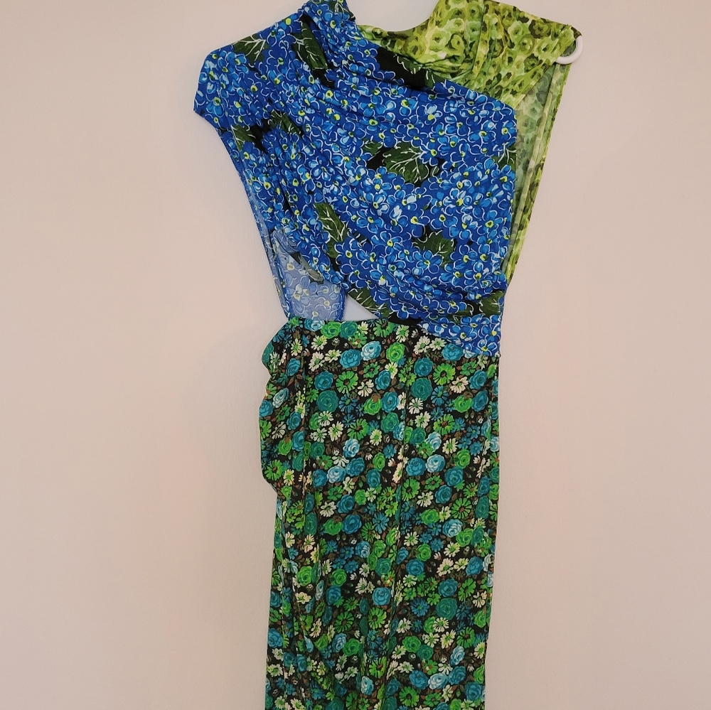 💥Last One💥Zara Woman FW21 Floral Print Dress Blur Green Cut Out - Picture 8 of 12